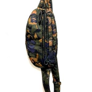 GANNI
Black, Green And Beige Camo Print Belt Bag